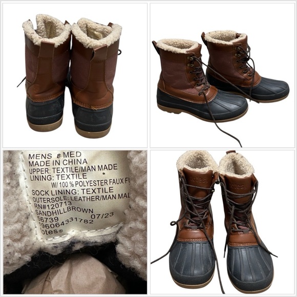 Men’s 8 Totes Sandhill Brown Black Waterproof Winter Snow Duck Boots Lace Up - Picture 1 of 7